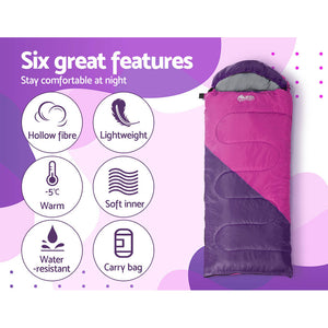 Weisshorn Kid's Sleeping Bag | Camping Hiking Thermal | Pink | 172cm