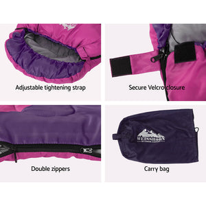 Weisshorn Kid's Sleeping Bag | Camping Hiking Thermal | Pink | 172cm