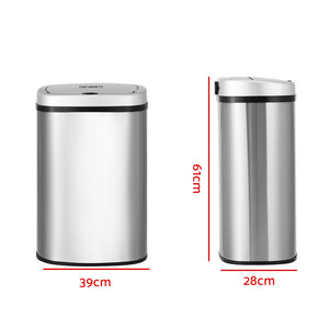 Devanti Stainless Trash Can | Automatic Touch Free Sensor Bin | Motion Rubbish