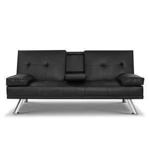 Leather Futon Sofa Bed Couch - 3 Seater