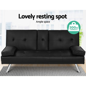 Leather Futon Sofa Bed Couch - 3 Seater