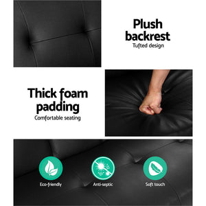 Leather Futon Sofa Bed Couch - 3 Seater