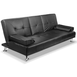 Black 3 Seater PU Leather Sofa Bed