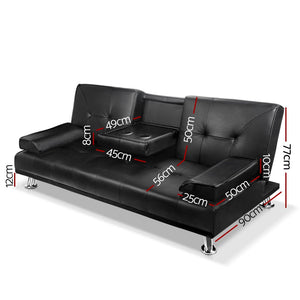 Black 3 Seater PU Leather Sofa Bed