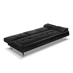 Black 3 Seater PU Leather Sofa Bed