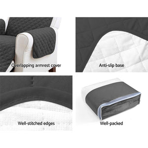 Dark Grey Quilted Sofa / Couch Cover Protector - 3 Seater