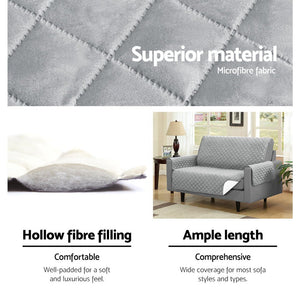 Grey Quilted Sofa / Couch Cover Protector - 3 Seater