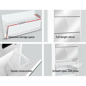 5 Drawer Mirrored White Wooden Shoe Cabinet