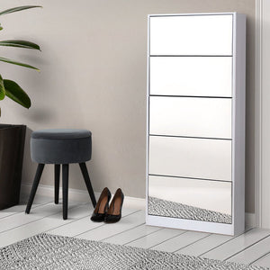 5 Drawer Mirrored White Wooden Shoe Cabinet