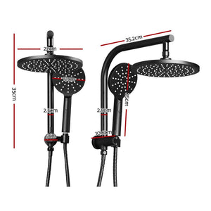 Rain Shower Head Set | WELS 9" Round Handheld High Pressure Wall | Black