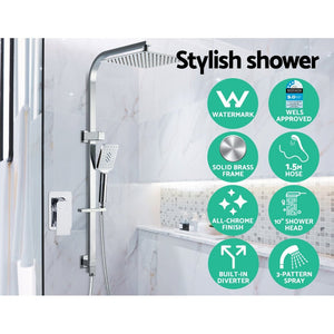 Rain Shower Head Mixer | Square | WELS 10'' | Handheld | High Pressure | Wall | Chrome