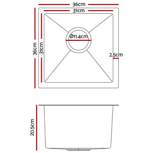 Cefito 36cm x 36cm Stainless Steel Kitchen Sink - Under/Top/Flush Mount | Silver