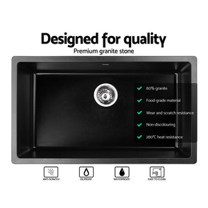 Granite Kitchen Sink | 790X450MM Under/Topmount Basin Bowl Laundry | Black