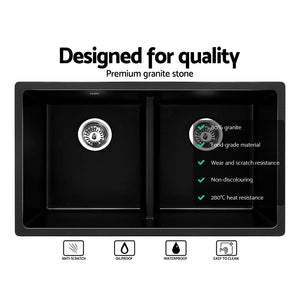 Granite Kitchen Sink | 790X460MM Under/Topmount Basin Double Bowl | Black