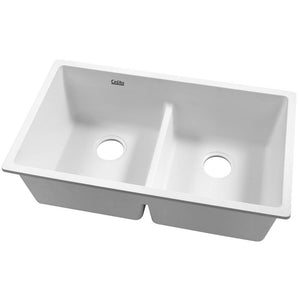 Cefito Stone Kitchen Sink - Double Bowl Granite Under/Topmount 790x460mm | White