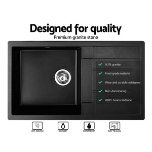 Granite Kitchen Sink | 860X500MM Under/Topmount Basin Bowl Laundry | Black