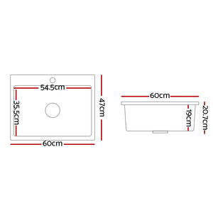 Kitchen Sink Granite Stone Basin Single Bowl | Black 600mmx470mm