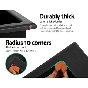 Kitchen Sink Granite Stone Basin Single Bowl | Black 600mmx470mm