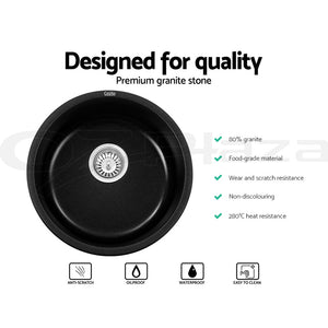 Stone Kitchen Sink | Granite | Round | 430MM | Under/Topmount | Basin | Black
