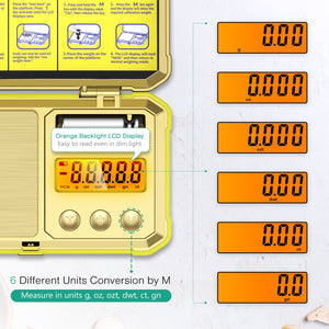 Gold 200g 0.01g Pocket Scales With 50g Calibration