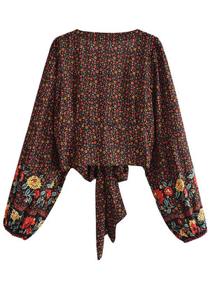 Women's Bohemian Blouse Bow Crop Top | Beach Summer Top | S-L