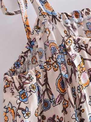 Women's Full Length Red Floral Printed Boho Jumpsuit | Strapless + V-neck | S-L