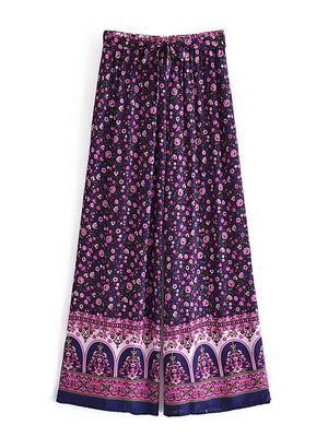 Women's Purple Boho Two Piece Outfit | Sleeveless Top + Bohemian Pants | S-L