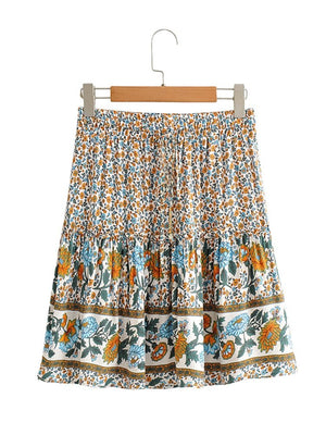 Women's Floral Bohemian Two Piece Outfit | Strapless Top + Mini Skirt | S-L | Various Colours
