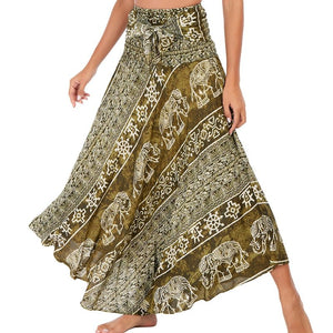 Women's Green Thai Elephant Versatile Bohemian Skirt Dress | Dual Purpose | Free Size