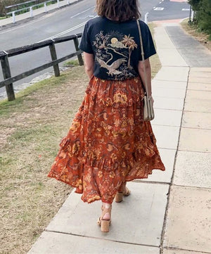 Women's Ruffled Bohemian Floral Skirt | High Waist | S-L