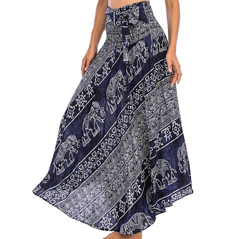 Women's Blue Thai Elephant Versatile Bohemian Skirt Dress | Dual Purpose | Free Size