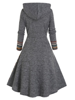 Colourful Tribal Robe Dress | High Wasit + Long Sleeve + Hoodie | S-XXL