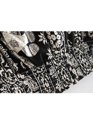 Women's Black Elephant Hippie Styled Two Piece Outfit | Sleeveless Top + Pants | S-L