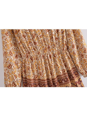 Women's Brown Bohemian Beach Romper | Rayon + Cotton | S-L