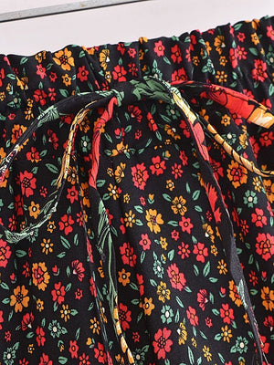 Cute Boho Hippie Summer Shorts | Black Flower Design | S-L