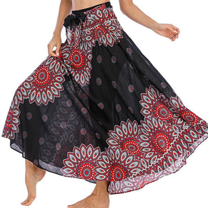 Women's Red Flower Versatile Bohemian Skirt Dress | Dual Purpose | Free Size