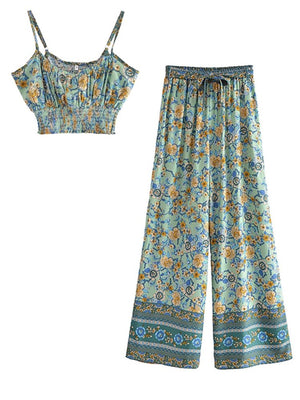 Women' 60's Child Two Piece Suit | Strapless Top + Bohemian Loose Pants | S-L