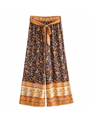 Elegant Women's Floral Wide Leg Bohemian Pants | Loose Fit | S-L