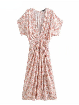 Cute Pink Women's Bohemian Deep V-Neck Dress | S-L