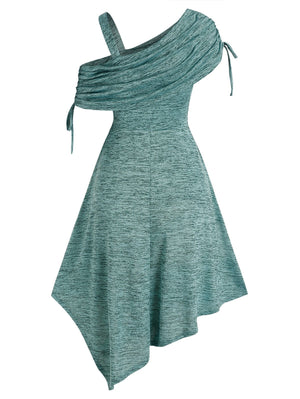 Blue Boho Skew Collar Dress | M-XXXL