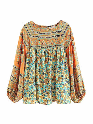 Women's Long Sleeved Bohemian Blouse Top | Loose Knited | S-L