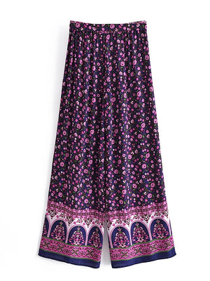 Women's Purple Boho Two Piece Outfit | Sleeveless Top + Bohemian Pants | S-L