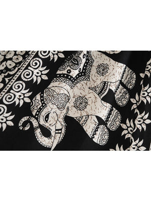 Women's Black Elephant Hippie Styled Two Piece Outfit | Sleeveless Top + Pants | S-L