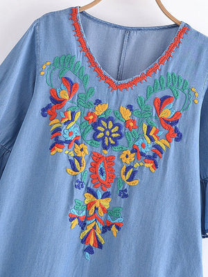 Women's Old School Hippie Beach Mini Dress | Denim | M-L