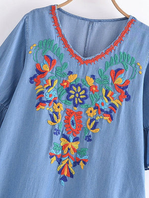 Women's Old School Hippie Beach Mini Dress | Denim | M-L