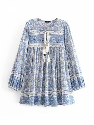 Women's Vintage Styled Long Sleeve Beach Bohemian Dress | S-L
