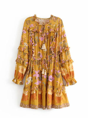 Elegant Hippie Styled Bohemian Summer Dress | S-L | Yellow & Pink