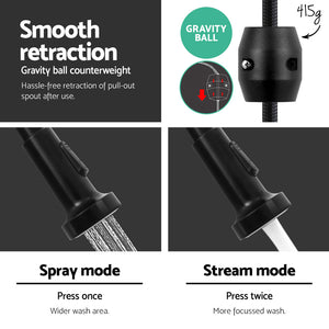 Cefito Pull Out Kitchen Tap Mixer - Swivel Brass Basin Taps | WEL Certified (Black)