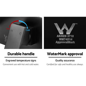 Cefito WELS Bathroom Tap - Wall Square Black Basin Mixer | High-Quality Brass Faucet