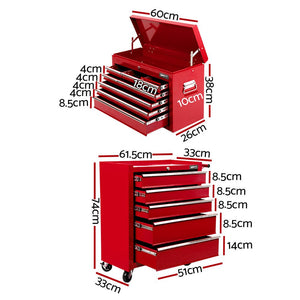 Giantz 14 Drawers Toolbox Chest Cabinet Mechanic Trolley Garage Tool Storage Box